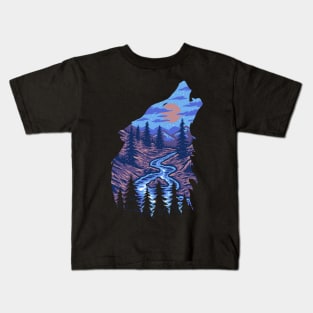 Wilderness Wolf Howling Kids T-Shirt